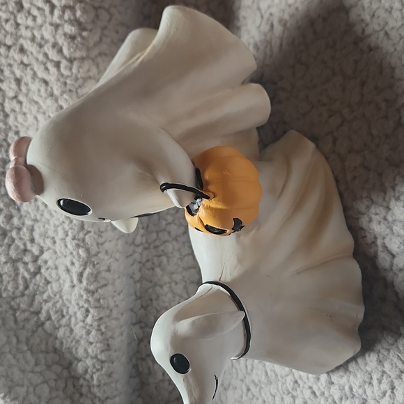 Halloween, Ghost With Pink Bow And Walking Ghost Dog W Pumpkin Figurine Pumpkin - Picture 3 of 8